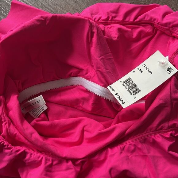 Trina Turk Sz 6 Gypsy Solid Hot Pink One Piece Ruffle Swimsuit - Picture 3 of 3